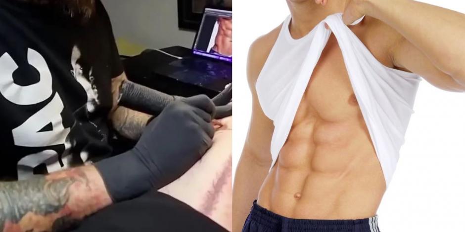 Hombre se tatúa los abdominales para no tener que ir al gimnasio