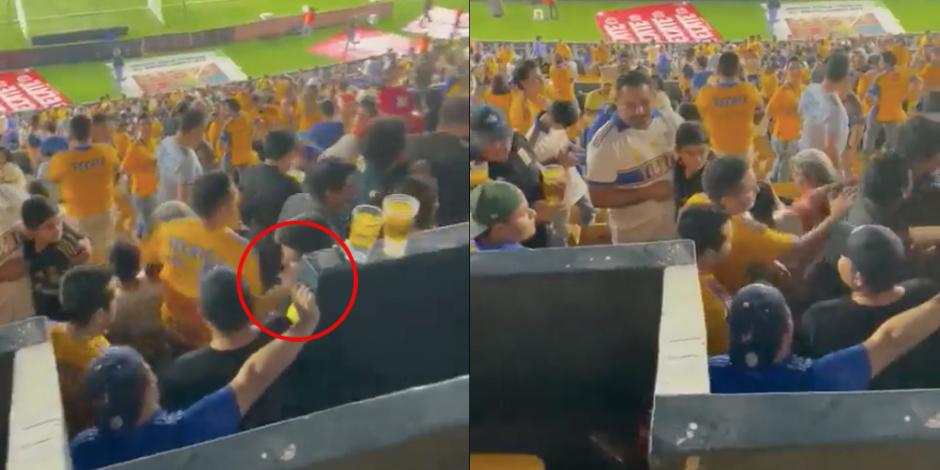 Fan de Tigres golpea sin piedad a otro seguidor dentro del Estadio Universitario.