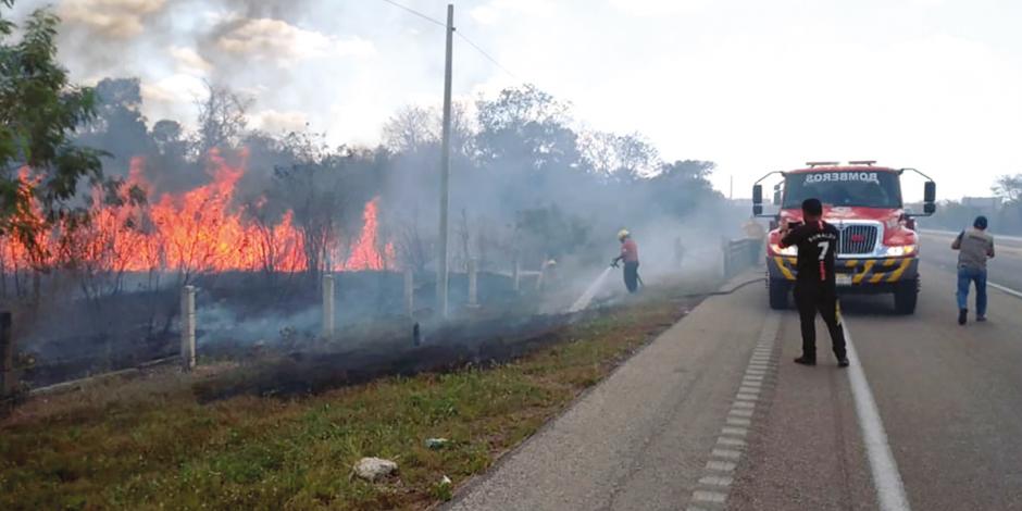 Personal de Protección Civil de Campeche trabajó durante varias horas para controlar por fin, ayer, el incendio en la Reserva de la Biósfera Los Petenes.