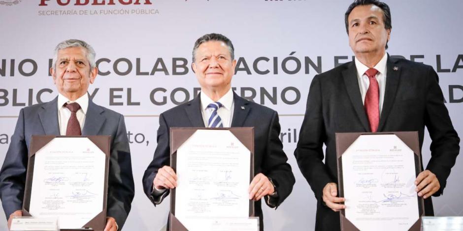 Hidalgo y Secretaría de la Función Pública firman convenio para fortalecer rendición de cuentas.