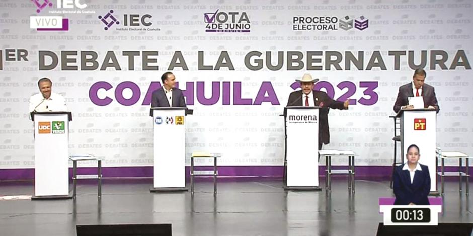 Los candidatos al gobierno de Coahuila expusieron algunas de sus propuestas durante el primer debate, ayer.