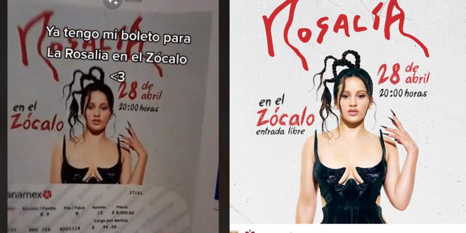Joven presume que compró dos boletos para ver a Rosalía en el Zócalo y usuarios se burlan de él porque fue estafado.