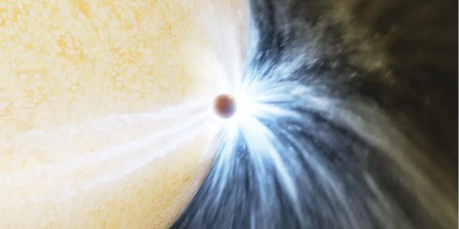 Ilustración de Caltech/IPAC que muestra a un planeta rozando la superficie de su estrella.