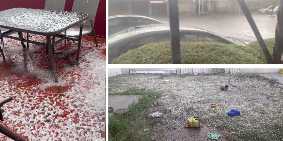 Lluvia y viento sorprenden a habitantes de Puebla; granizo pinta calles de blanco