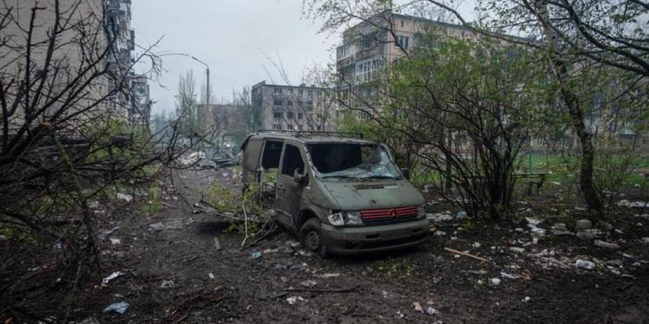 Vista general de Bájmut, el sitio de intensa lucha con las tropas rusas en la región Donetsk, Ucrania, el viernes 21 de abril de 2023.