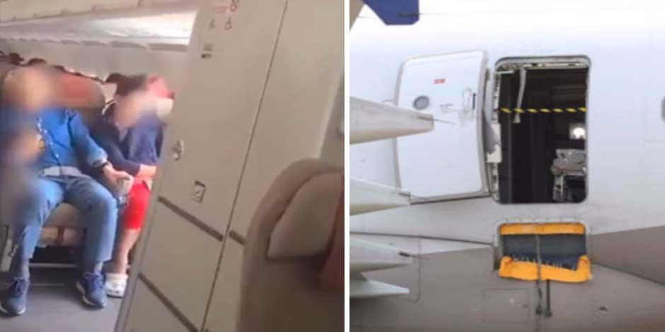 En la imagen, los pasajeros y la puerta del avión de Asiana AirlinesSur