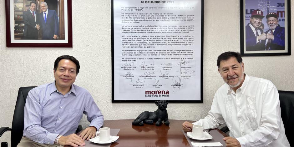 El dirigente nacional de Morena, (izq.) y el diputado Fernández Noroña, ayer.