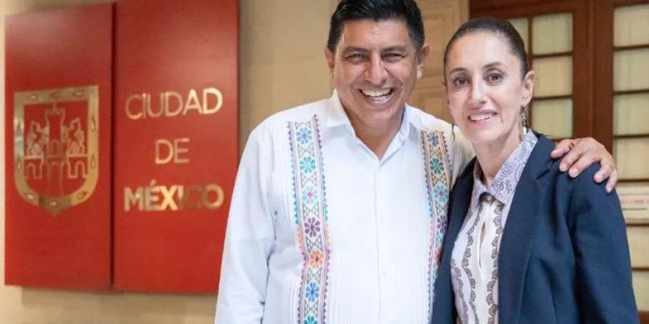 Salomón Jara, gobernador de Oaxaca, en reunión con Claudia Sheinbaum, jefa de Gobierno.
