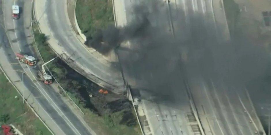 Camión se incendia y provoca derrumbe de tramo elevado de la I-95.