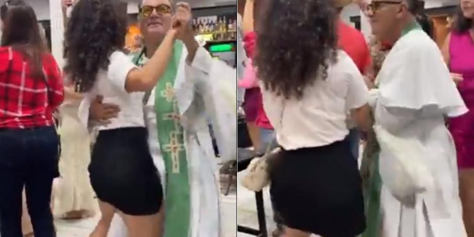 Critican a un sacerdote por bailar con una joven.