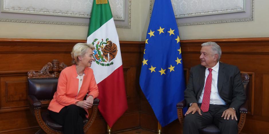 El Presidente Andrés Manuel López Obrador y Usula von der Leyen, ayer.