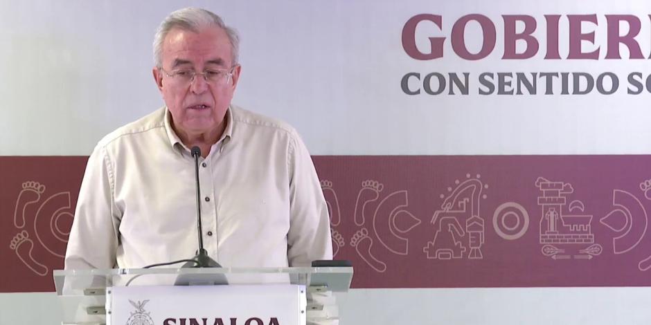 El gobernador de Sinaloa, Rubén Rocha Moya, durante la conferencia de prensa semanal realizada ayer.