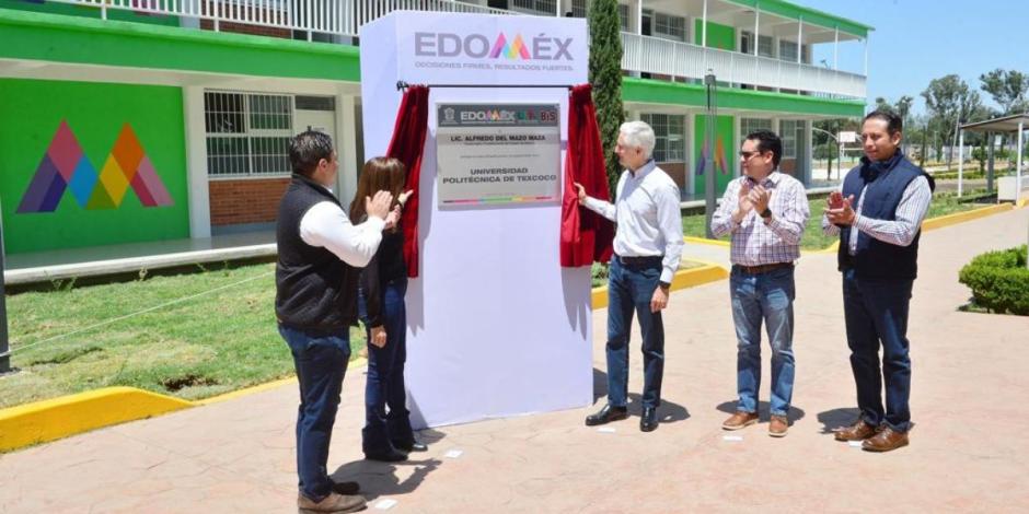 Alfredo Del Mazo inaugura nuevo edificio en la Universidad Politécnica de Texcoco.