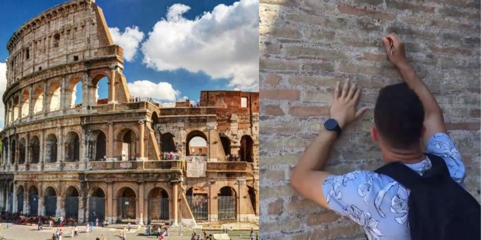 VIDEO. Turista talla mensaje romántico en muro del Coliseo romano; autoridades lo buscan por daño patrimonial.
