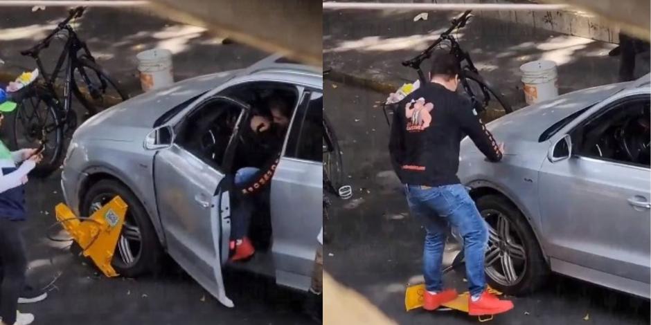 VIDEO. Joven enfurece y rompe araña que le colocaron por estacionarse donde no debía