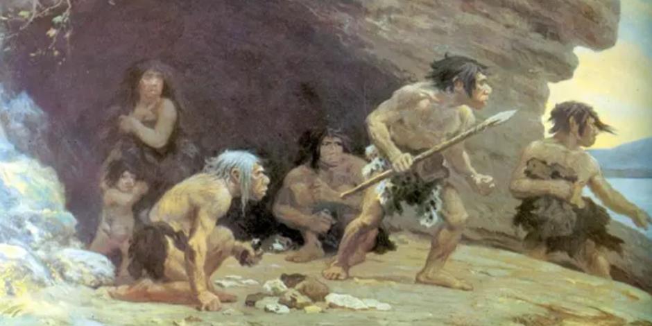 Reconstrucción artística de 1920 de neandertales de Le Moustier.
