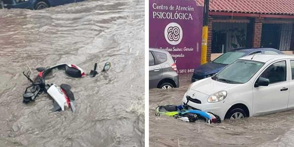 La fuerte lluvia que se registró este lunes en Tultepec dejó inundaciones