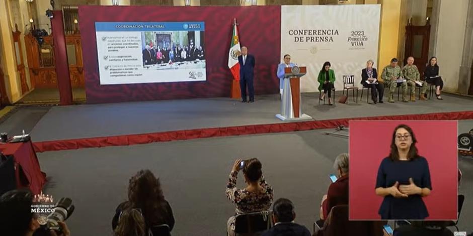 Rosa Icela Rodríguez, titular de la SSPC, en Palacio Nacional este miércoles 26 de julio del 2023.