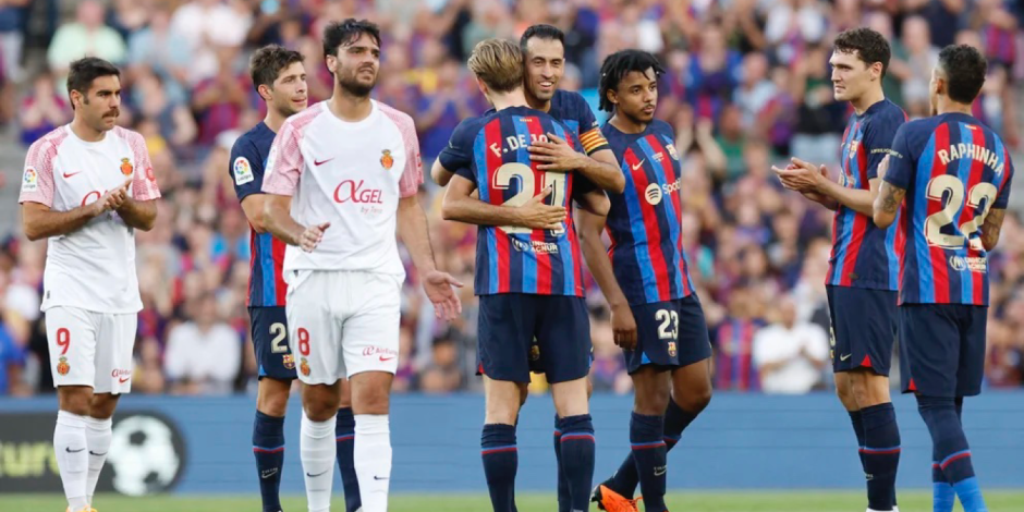 Jugadores del Barcelona festejan su triunfo sobre el Mallorca en mayo pasado.