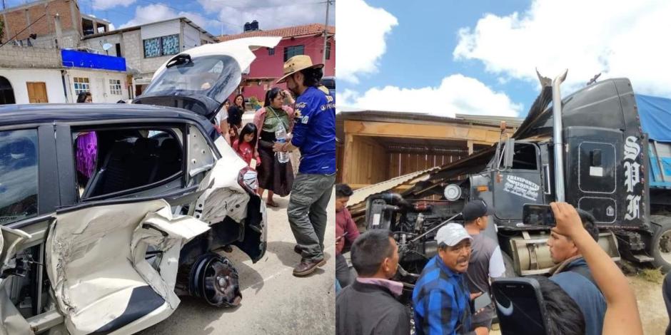 Tráiler embiste a cuatro automóviles y un puesto de verduras; el saldo 9 heridos, entre ellos turistas extranjeros.