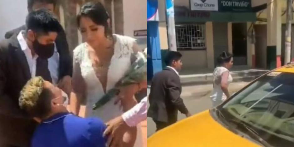 Hombre impide la boda de su ex novia y ambos escapan en un taxi.