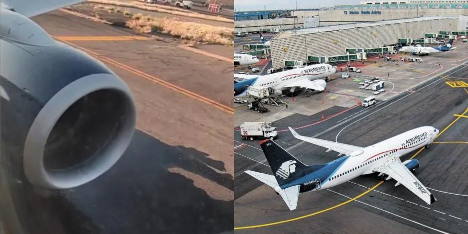 Avión presenta fuga de combustible antes de despegar en Aeropuerto de la Ciudad de México.