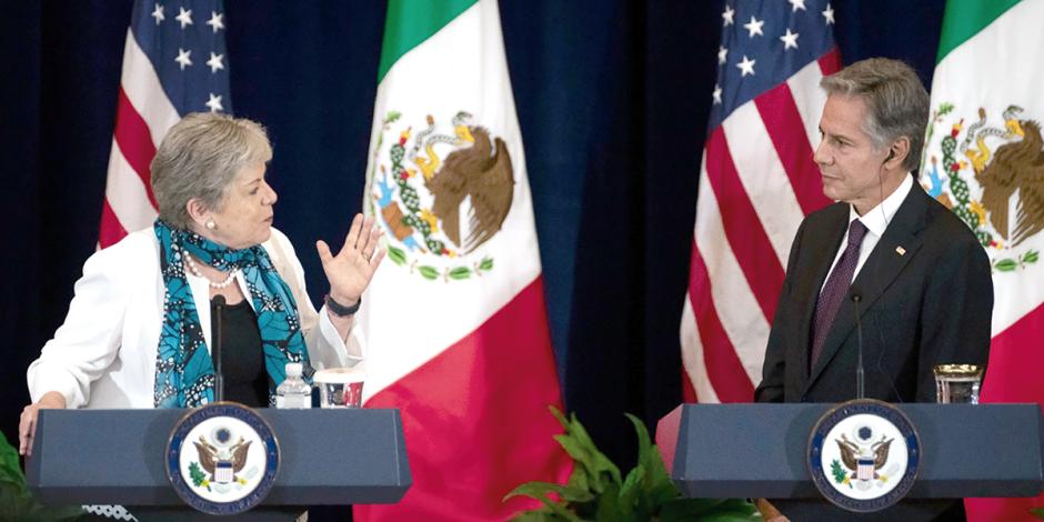 Alicia Bárcena y Antony Blinken en conferencia en el Departamento de Estado, ayer.