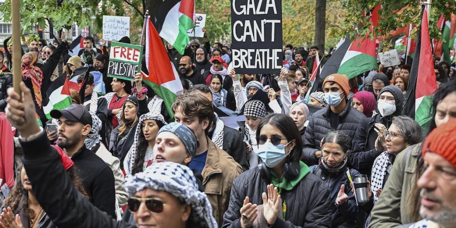 Canadienses protestan en favor de Palestina, tras contraofensiva israelí.