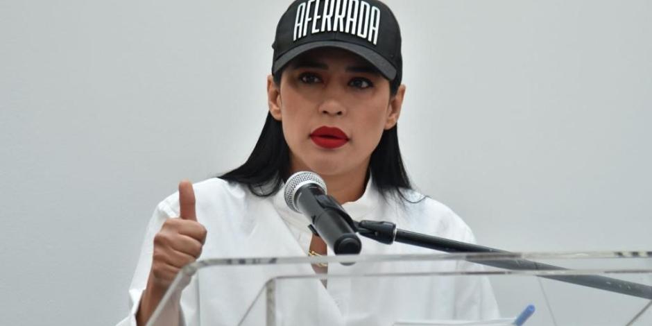 La alcaldesa con licencia de Cuauhtémoc, Sandra Cuevas, en conferencia de prensa.