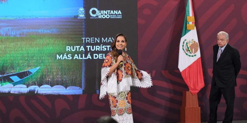 Mara Lezama, gobernadora de Quintana Roo este lunes en Palacio Nacional.