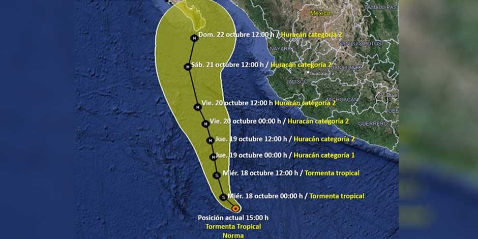 Nace la tormenta tropical Norma en el Océano Pacífico al suroeste de las costas de Michoacán