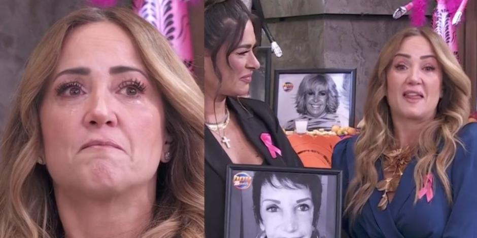 Andrea Legarreta llora al poner la foto de su mamá en el altar de Día de