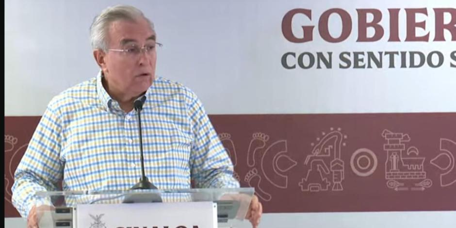 Rubén Rocha Moya, mandatario de Sinaloa, en su conferencia semanal, ayer.