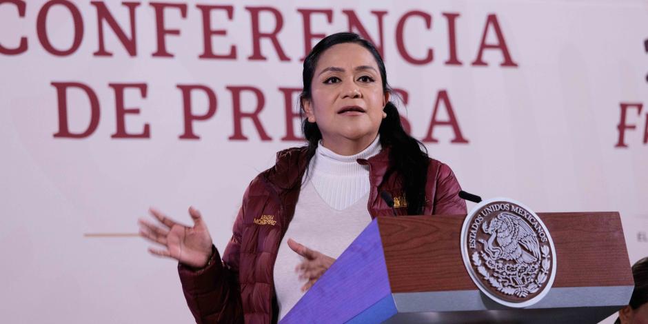 Ariadna Montiel Reyes, secretaria de Bienestar, en conferencia de prensa.