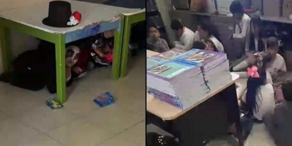 Durante un festival de Día de Muertos, estudiantes se tuvieron que esconder debajo de las mesas de los salones por una balacera afuera de una escuela primaria en Sonora.