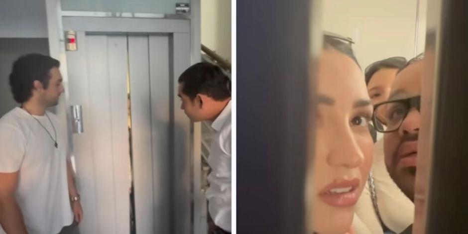 Ángela Aguilar se que queda atrapada en un elevador (VIDEO)