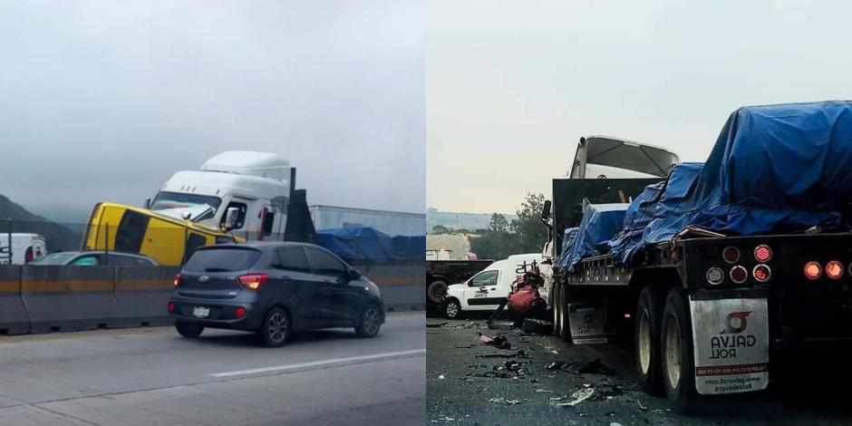 Carambola de 5 autos y un tráiler en la autopista México-Querétaro provoca cierre de 3 horas en dirección a la CDMX.