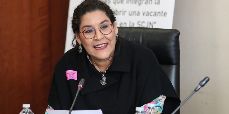 Lenia Batres Guadarrama durante su comparecencia para cubrir la vacante que deja el ministro Arturo Zaldívar en la SCJN