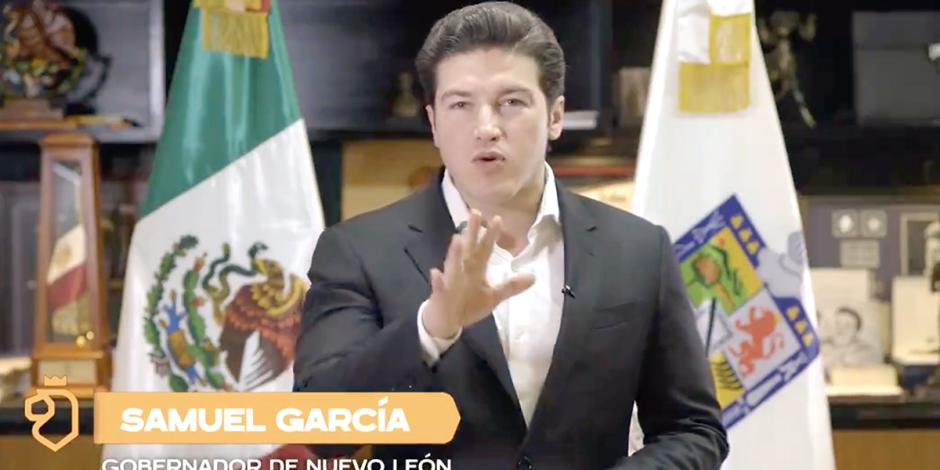 El gobernador con licencia, Samuel García, en videomensaje, ayer.