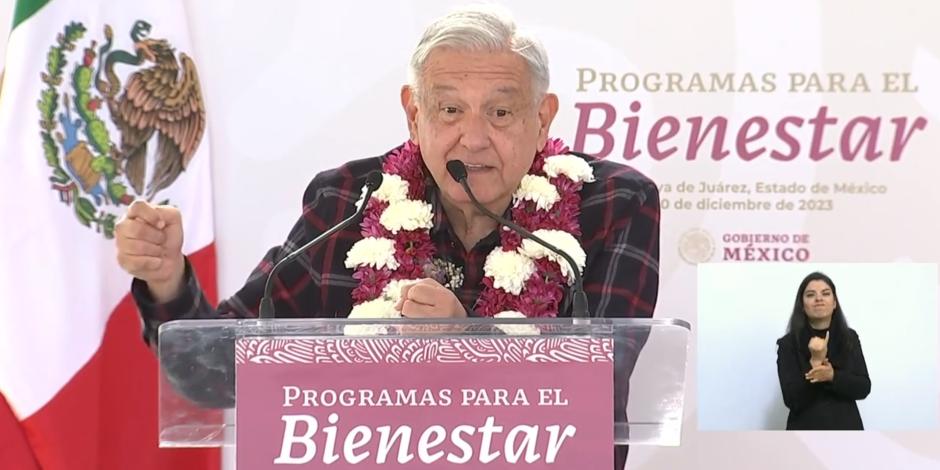 Presidente López Obrador, durante evento en Almoloya de Juárez, Estado de México.