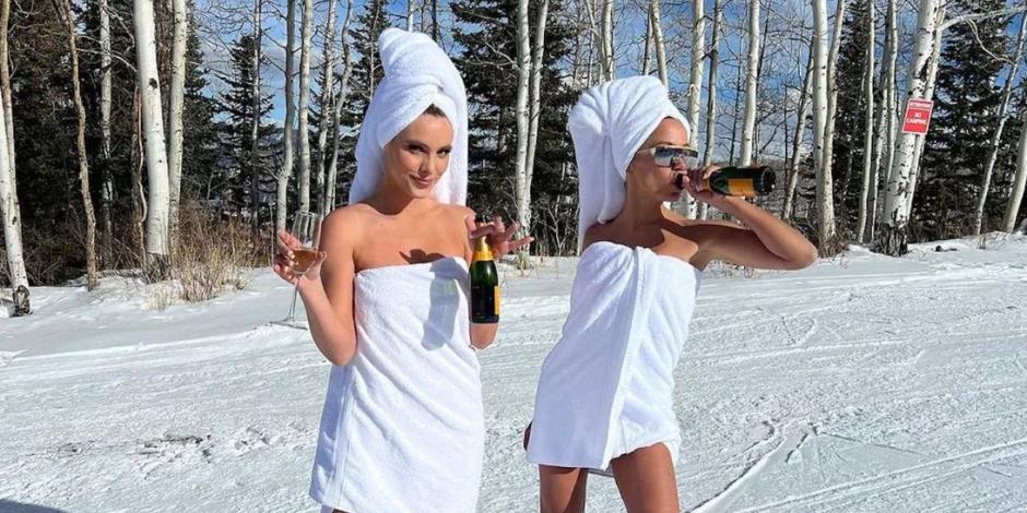 Anitta y Lele Pons ignoran el frío de la nieve y esquían sólo con toallas (VIDEO)
