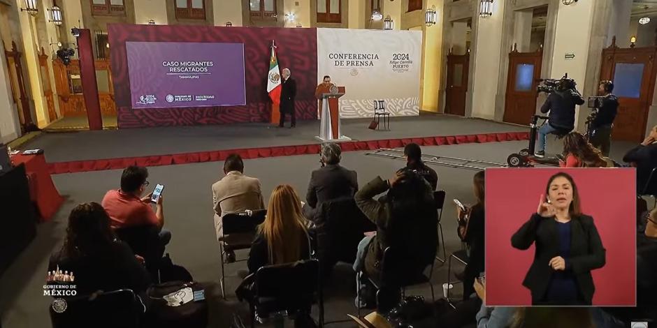 Rosa Icela Rodríguez informa en la mañanera de AMLO sobre el caso de migrantes secuestrados en Tamaulipas en la víspera.