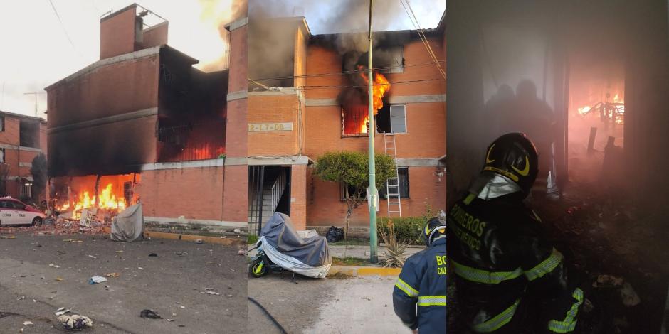 Este miércoles 31 de enero se registró un incendio en una unidad habitacional del municipio de Los Reyes La Paz, Edomex, donde 14 personas resultaron heridas, una joven de 24 años perdió la vida y hubo 9 departamentos dañados.