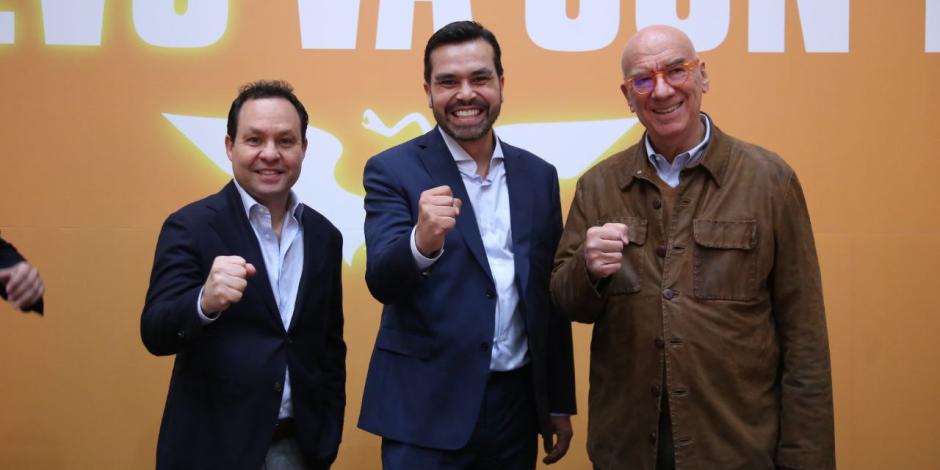 De izq. a der.: Clemente Castañeda, Jorge Álvarez Máynez y Dante Delgado, ayer.