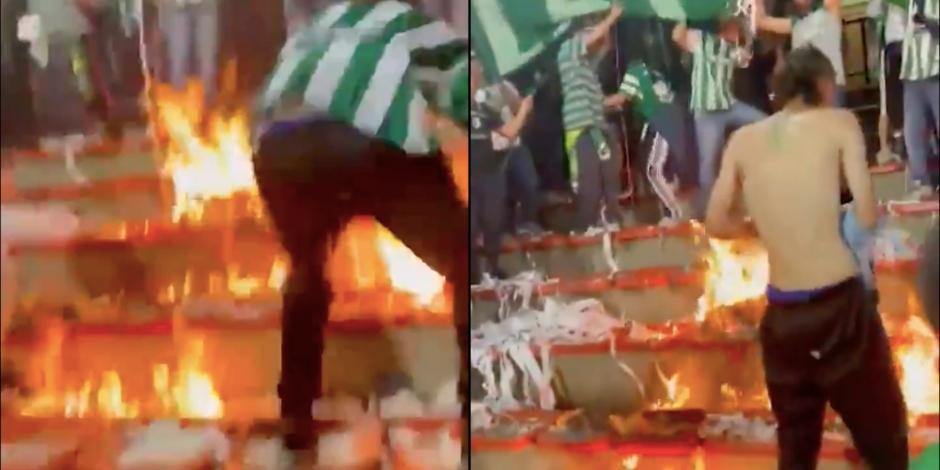 Aficionados del Atlético Nacional prenden fuego al estadio en el clásico ante Millonarios