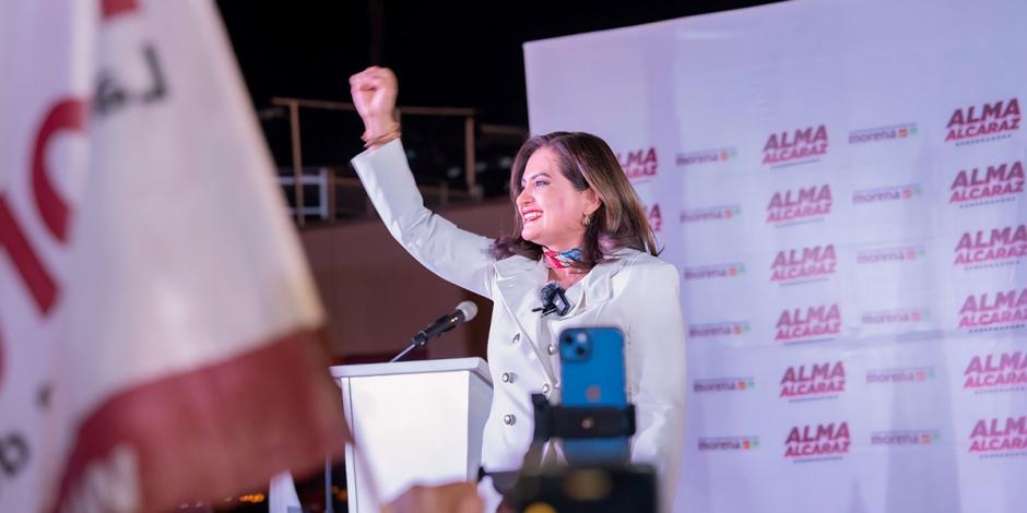 Alma Alcaraz, en el arranque de su campaña este viernes, en Dolores Hidalgo.