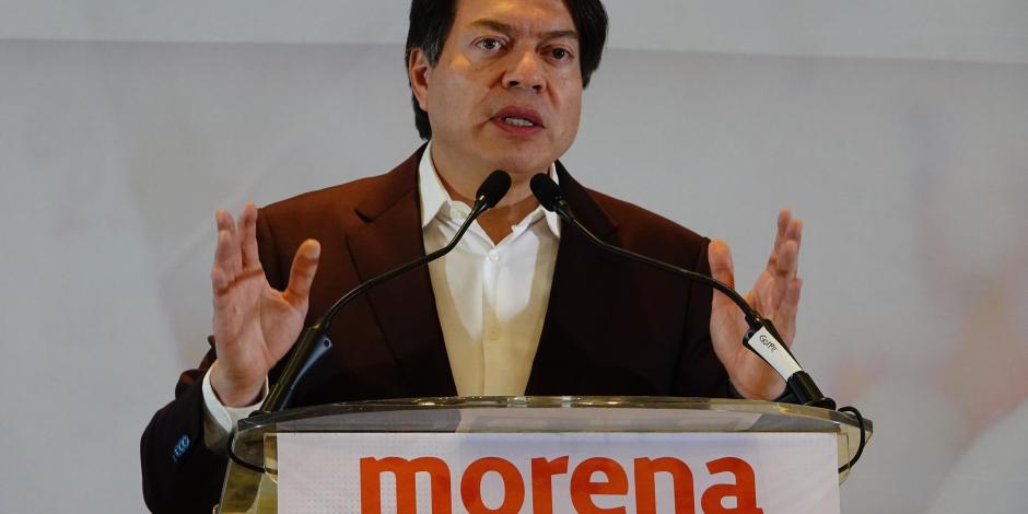 El dirigente de Morena en conferencia de prensa, el 21 de febrero.