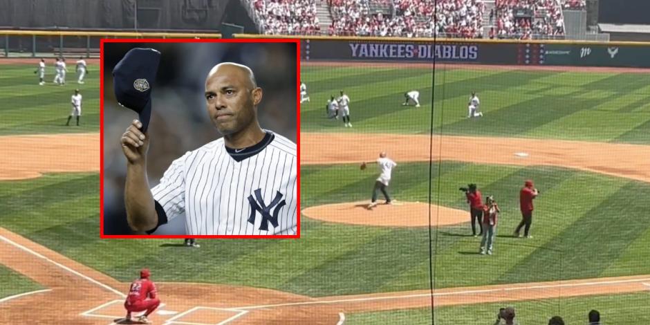 Mariano Rivera, Salón de la Fama de las Grandes Ligas, lanza la primera bola en el duelo entre Rojos del México y Yankees