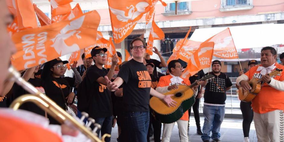 El candidato de Movimiento Ciudadano durante un evento político en la Plaza de Garibaldi, ayer.