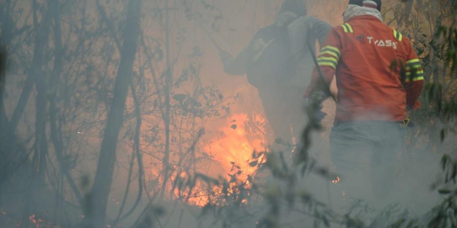 Personal combate un incendio en Orizaba, Veracruz, ayer.